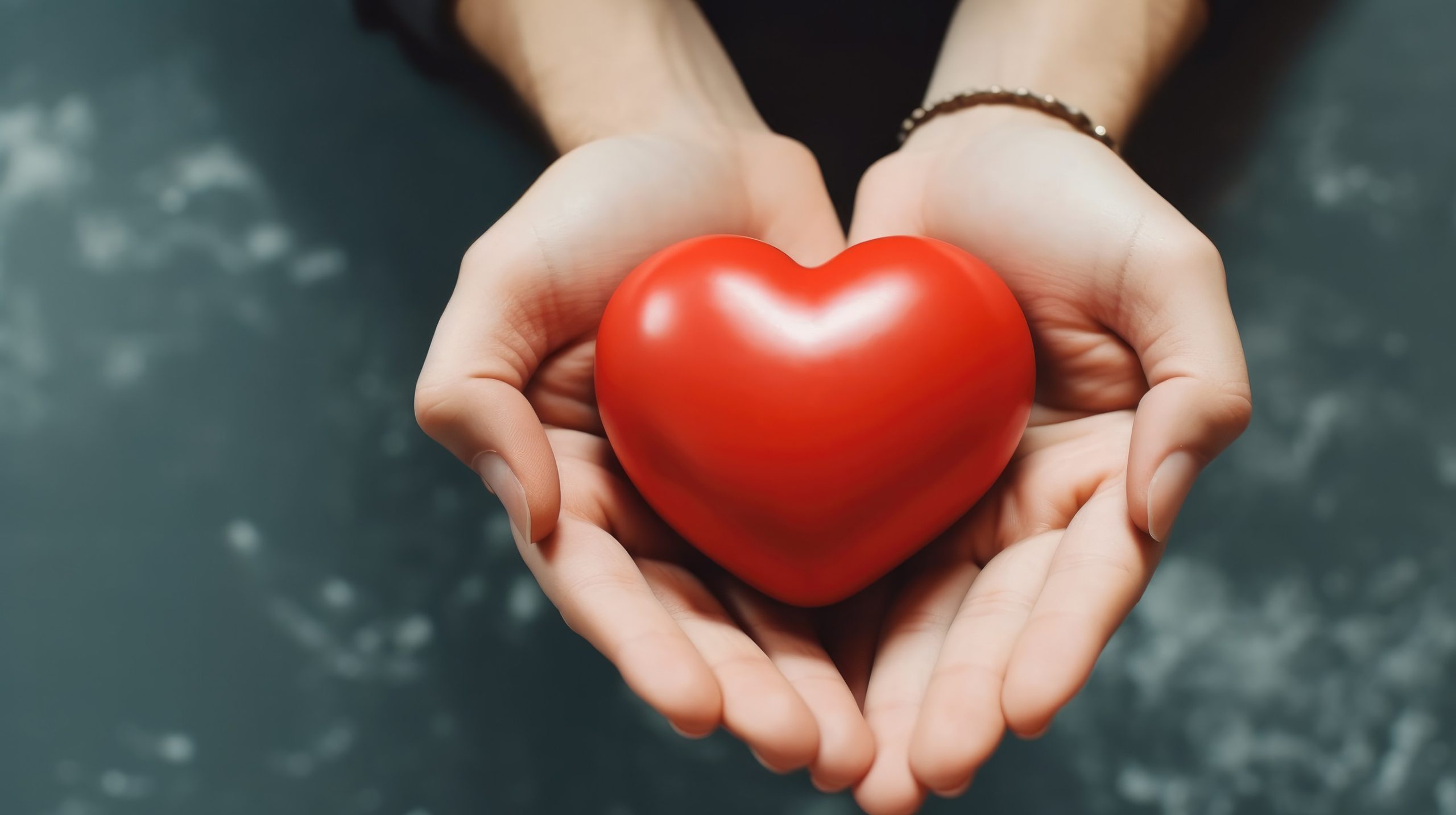 Close up hands holding red heart, health care, donate and family